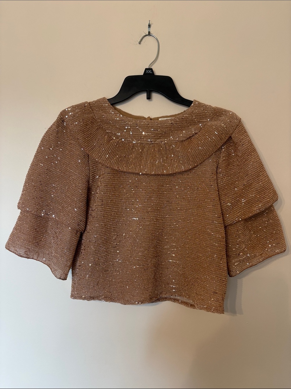 Chelsea & Violet Brown Sequin Knit Short-Sleeve Top